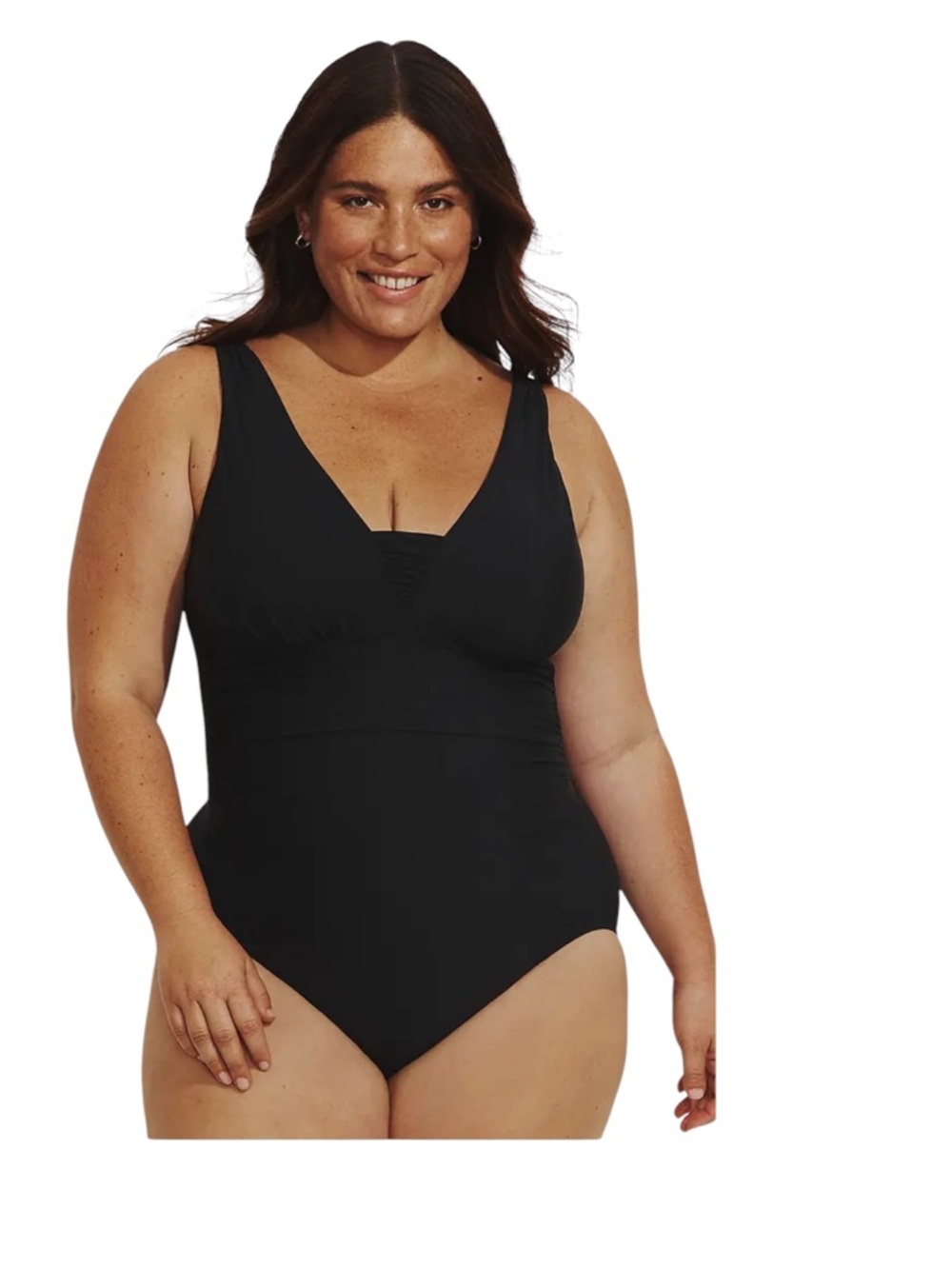Lands End D-Cup Slender Grecian Tummy Control  One Piece Swimsuit Black Sz 14